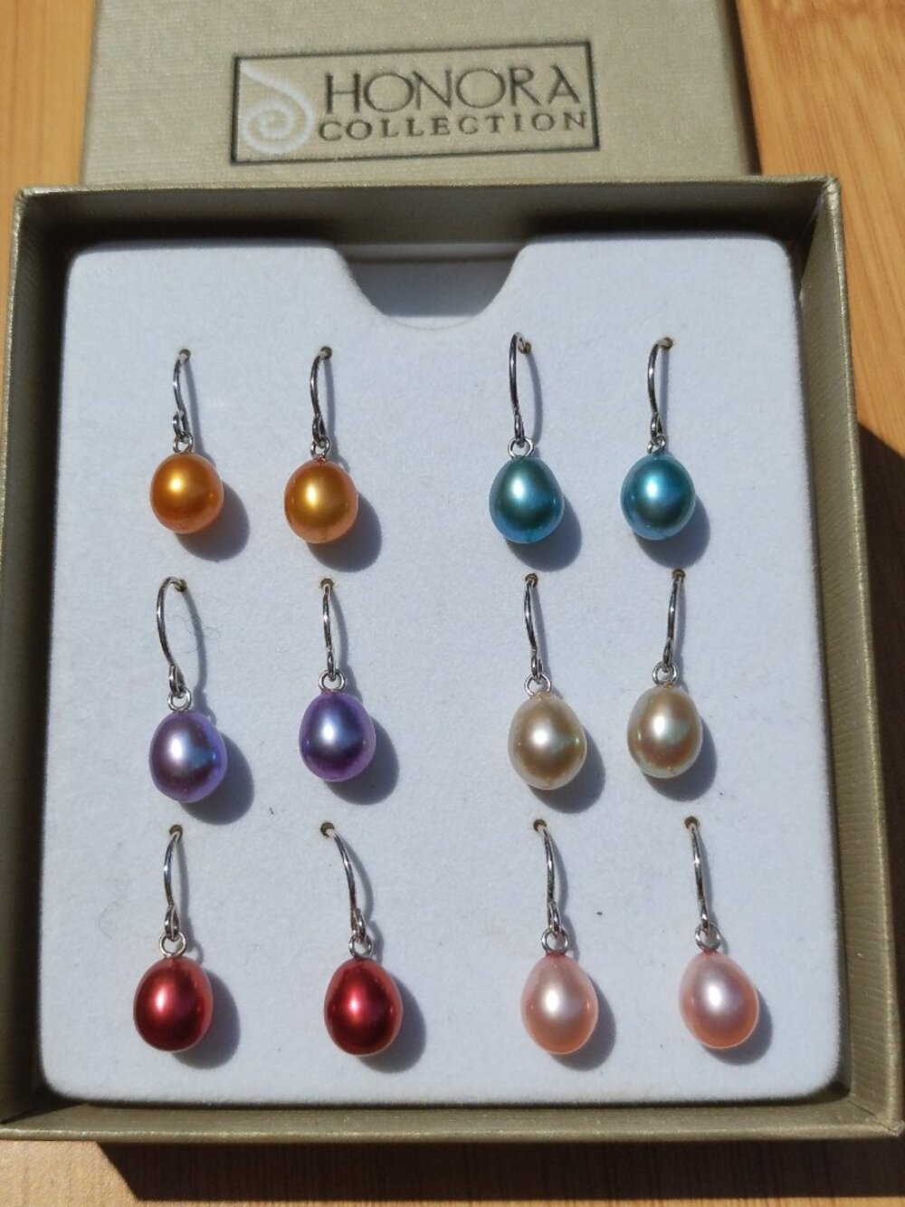 HONORA 925 Sterling Silver Pearl 7MM Drop Multi Color hook earrings set 6 pairs